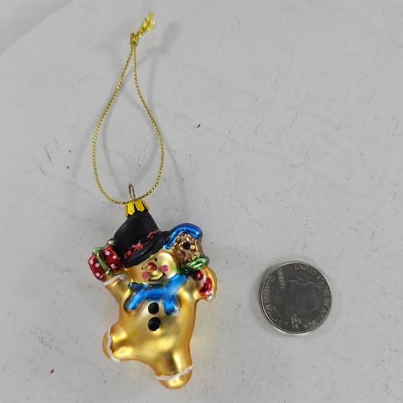 Vintage Blown Glass Gingerbread Snowman Miniature Ornaments Christmas Set of 2 - Picture 4 of 8